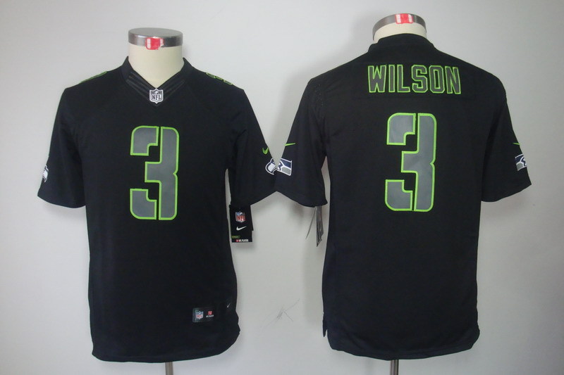 Youth Seattle Seahawks #3 Wilson Black Nike NFL Jerseys